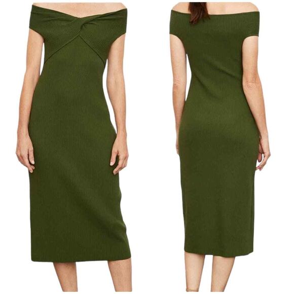 Vince Dresses & Skirts - Vince Green Off Shoulder Twist Front Knit Midi Dress Wmns XXS Preppy Event
